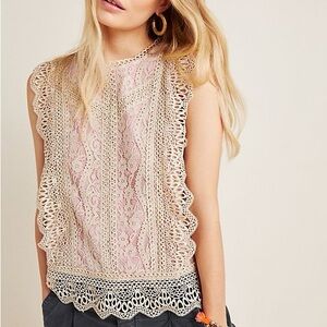 Anthropologie Eri + Ali Sydney Lace Blouse XS Cream Pink